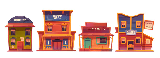 狂野的西部建筑设置牛仔风格的设计图片下载