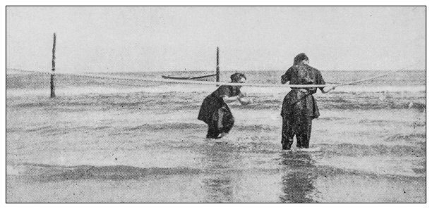 古色古香的黑白照片:康尼岛上的人们图片下载