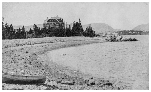 古董黑白照片:缅因州，沙漠山，巴尔港图片下载