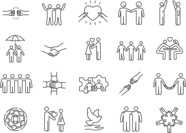 大设置黑色和白色的友谊图标图片下载