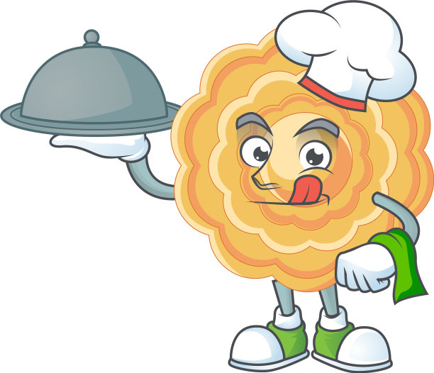 卡通设计的中国月饼厨师在吃东西图片下载