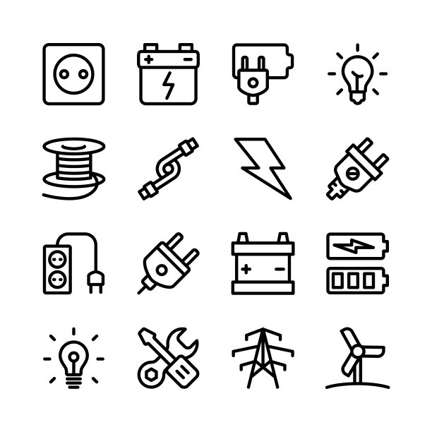 电气图标集线条美术设计可编辑笔画图片下载