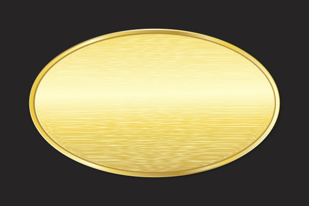 金色的金属板。黑色背景上的金色椭圆形板。黄金面板。向量的徽章。股票的照片。图片下载