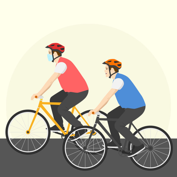 男人们骑着自行车，戴着口罩以防病毒图片下载