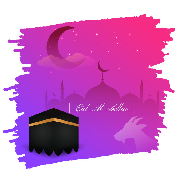 伊斯兰背景，宰牲节穆巴拉克股票背景设计与山羊和卡巴设计图片下载