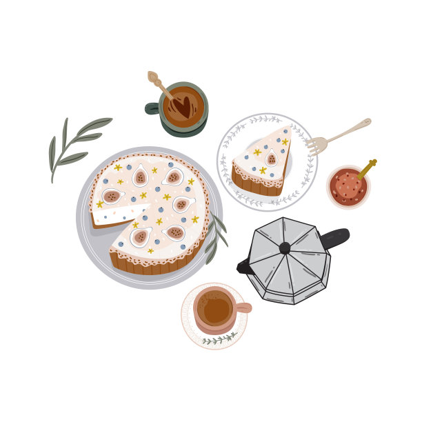 夏季野餐:水果、浆果、蛋糕、热狗、三明治、烧烤架、咖啡、冰淇淋、馅饼。图片下载