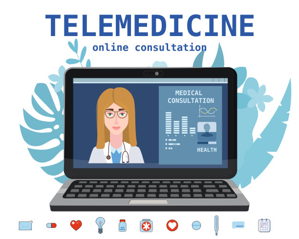 远程医疗笔记本电脑概念字符医生咨询诊断通过互联网。在线医生服务。矢量图分离图片下载