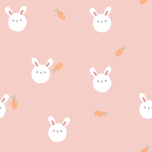 无缝可爱的动物宠物兔兔头重复图案与胡萝卜在粉红色的背景图片下载