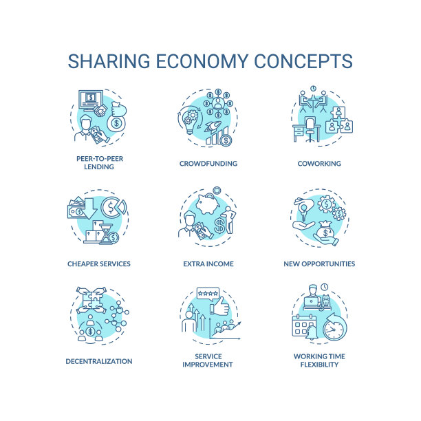共享经济绿松石概念图标集图片下载