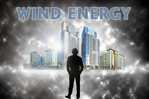 摘要生态城市以风能题字，未来可再生能源概念。三维演示图片下载