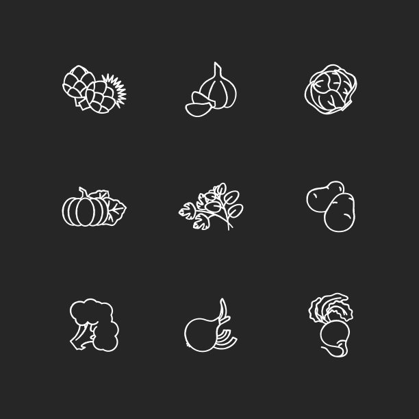 素菜粉笔白色图标设置在黑色背景图片下载