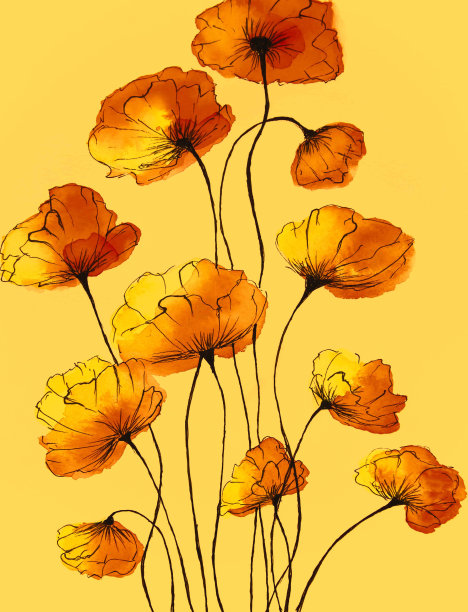 水彩画印象派风格，肌理画，花卉静物，图片下载