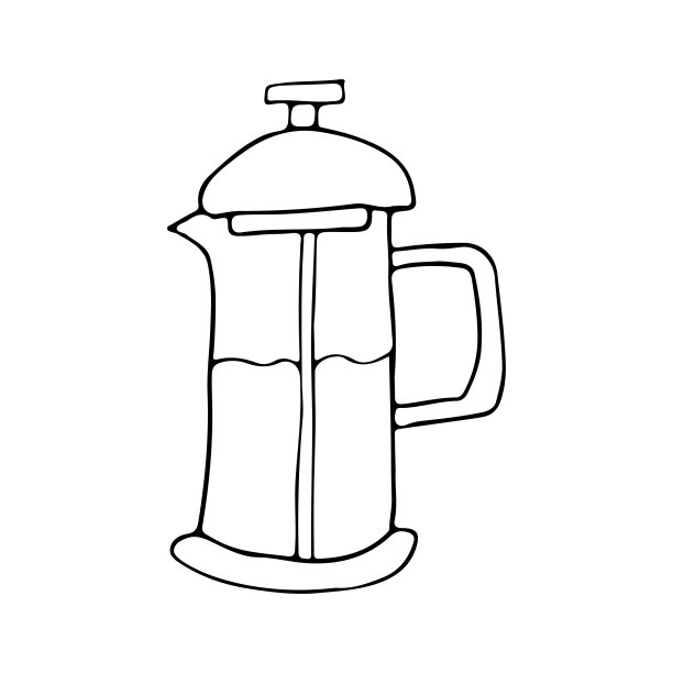淘气press咖啡机涂鸦图标。手绘咖啡机图标矢量。涂鸦咖啡壶图片下载