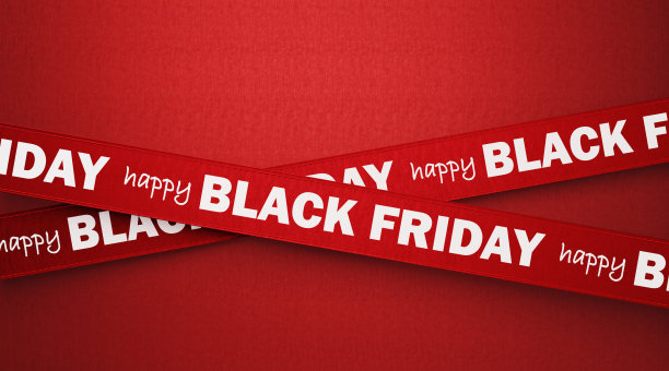红色背景上写着红色丝带的黑色星期五快乐图片下载