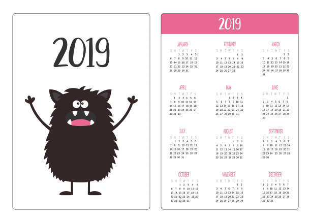 口袋日历2019年周从周日开始图片下载