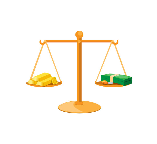 货币硬币现金和金条平衡卡通f图片下载