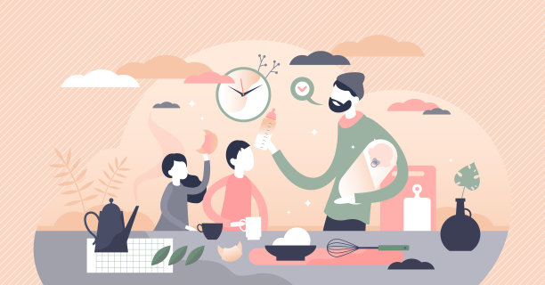 父亲养育孩子的场景与丈夫照顾孩子的小人概念图片下载
