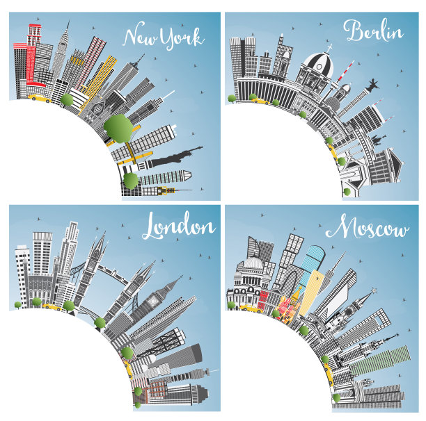 伦敦柏林莫斯科和纽约的天际线图片下载