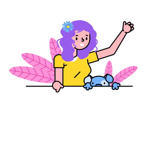 女性角色与可爱的家养动物猫，女性指向底部和向上，空文字放置孤立的白色，平面矢量插图。图片下载