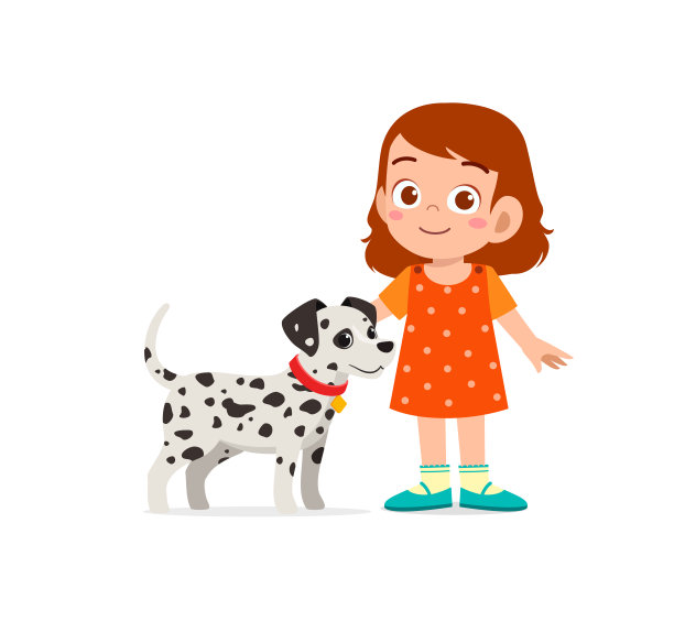 快乐可爱的小孩男孩女孩玩宠物狗图片下载