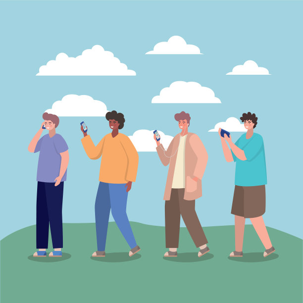 有智能手机和云设计的男孩图片下载