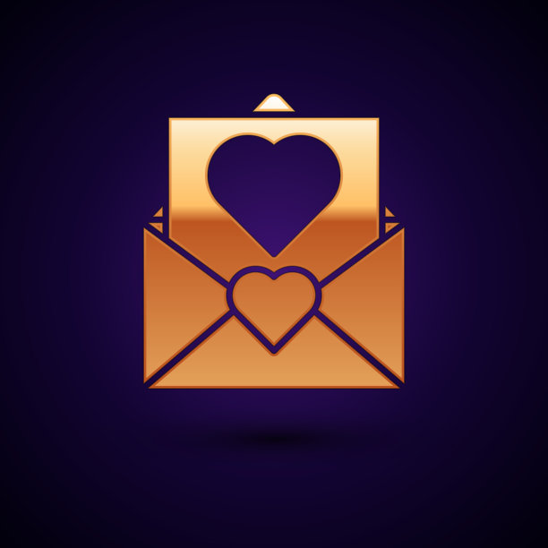 金信封与情人心的图标隔离图片下载