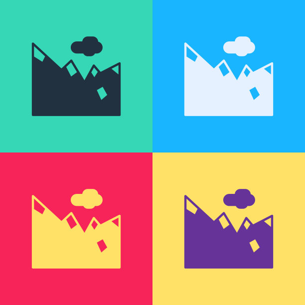 波普艺术山图标孤立的颜色图片下载