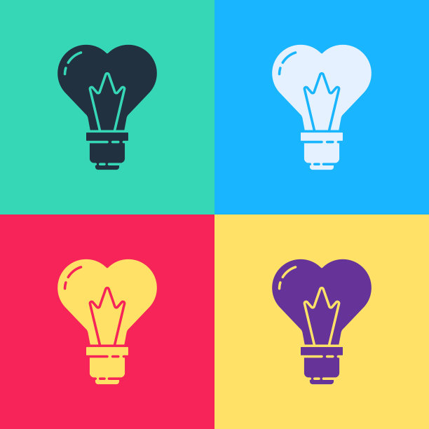 波普艺术心形灯泡图标孤立图片下载