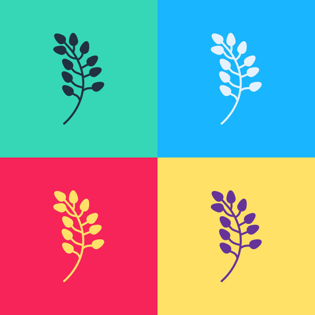 流行艺术柳叶图标孤立的颜色图片下载