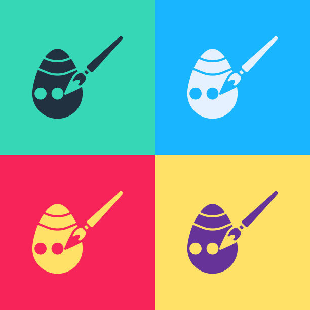 波普艺术复活节彩蛋和画笔图标隔离图片下载