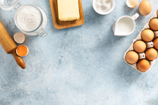 烹饪派的配料与复制空间烘焙背景俯视图图片下载