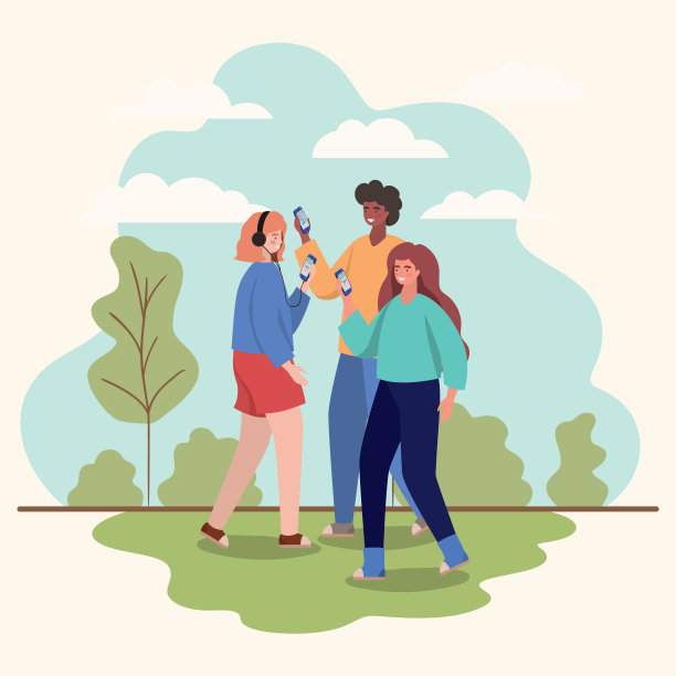 女孩和男孩在公园里玩智能手机图片下载