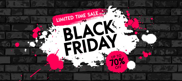 黑色星期五的销售横幅设计与白红色油漆污渍在垃圾砖墙的背景。限时销售图形海报。矢量插图设计模板的传单，购物，折扣，网页图片下载