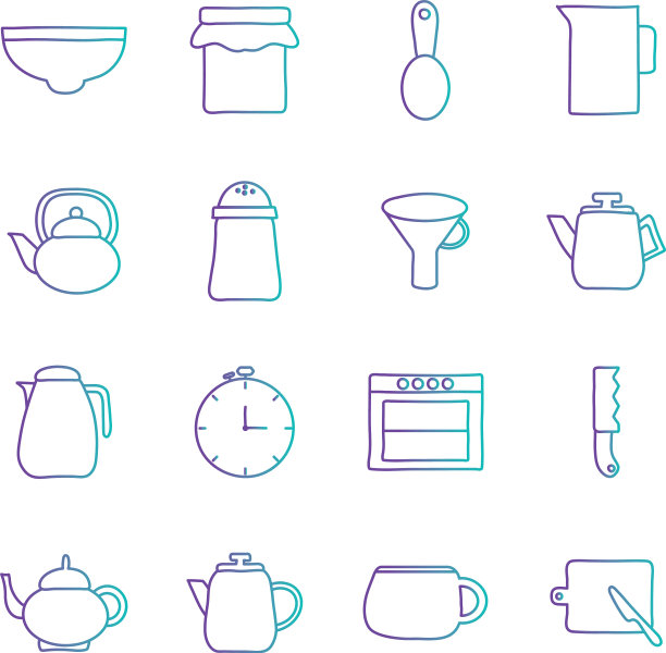 厨具和厨房装饰元素渐变图片下载