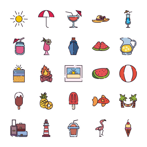 孤立的夏季填补风格图标集设计图片下载