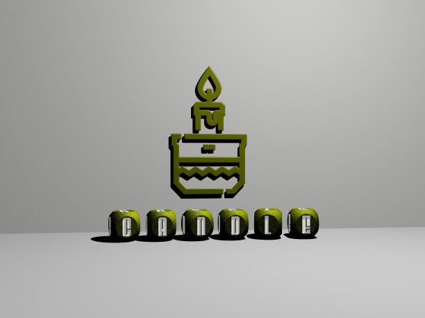 蜡烛垂直的3D图形图像，以及由金属立方体字母从顶部视角构建的文本，非常适合概念演示和幻灯片。背景和插图图片下载
