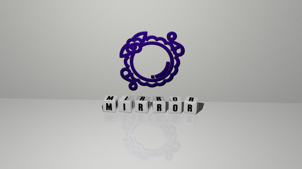 镜子垂直的3D图形图像，以及由金属立方体字母从顶部视角构建的文本，非常适合概念演示和幻灯片。背景和插图图片下载