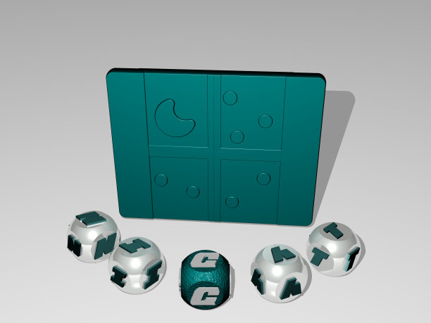 3D插图的夜晚图形和文字周围的图标由金属骰子字母为相关的含义的概念和表示。背景和城市图片下载