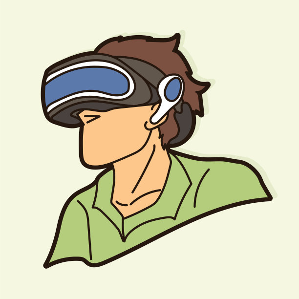 男人戴着虚拟现实眼镜卡通图片下载