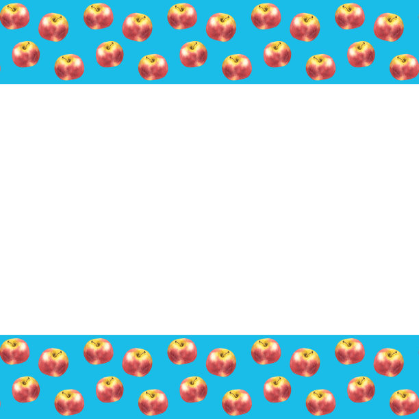 水彩手绘框架与新鲜的红苹果。图片下载