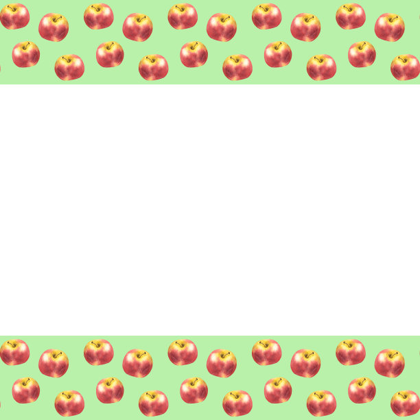 水彩手绘框架与新鲜的红苹果。图片下载