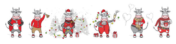 2021年的牛市。圣诞节。手绘插图。图片下载