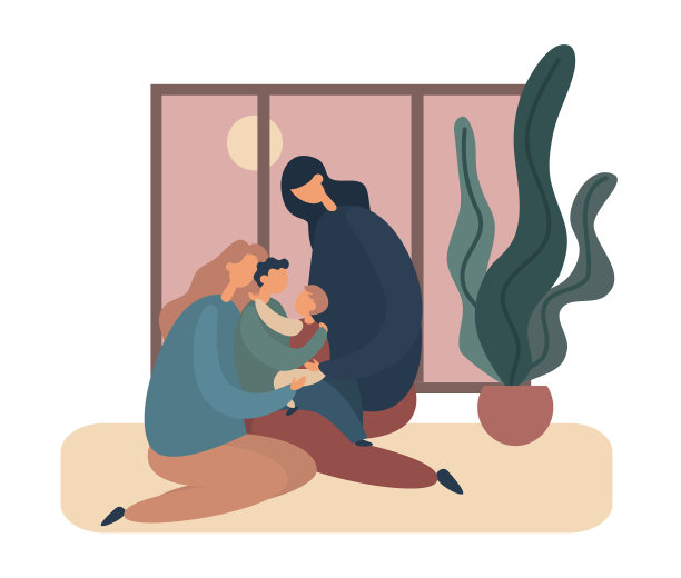 爱的家庭拥抱在傍晚公寓图片下载