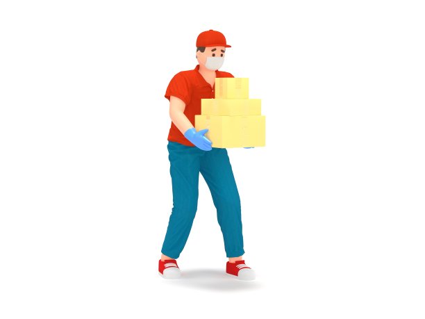 戴防护口罩的3D快递员图片下载