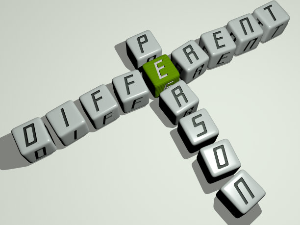 不同的人的组合由立方体字母从顶部的视角，非常适合概念的呈现。插图和背景。三维演示图片下载