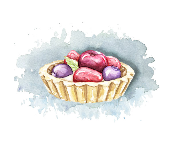 水彩草莓纸杯蛋糕图片下载