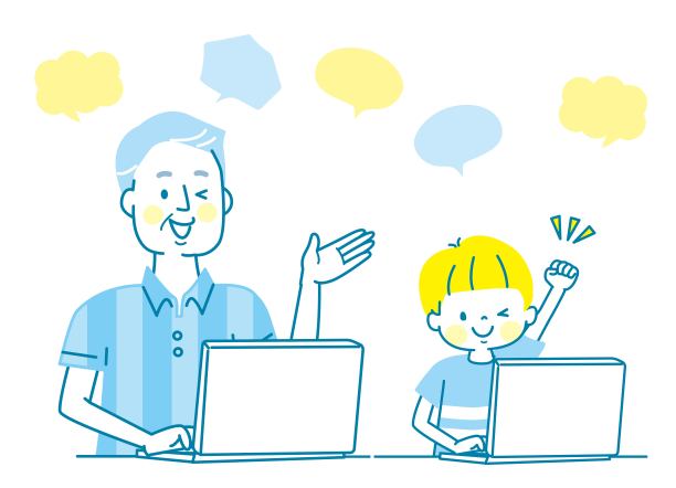 一个人和他的孙子在电脑上学习(男孩)图片下载