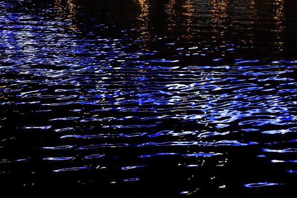 河水和城市的灯光倒映在水面上图片下载