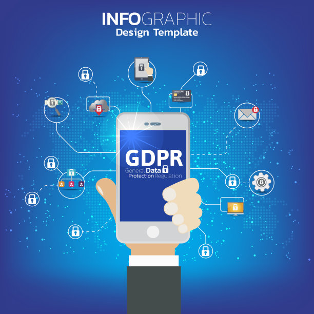 手与手机周围的图标在网络安全的概念。图片下载