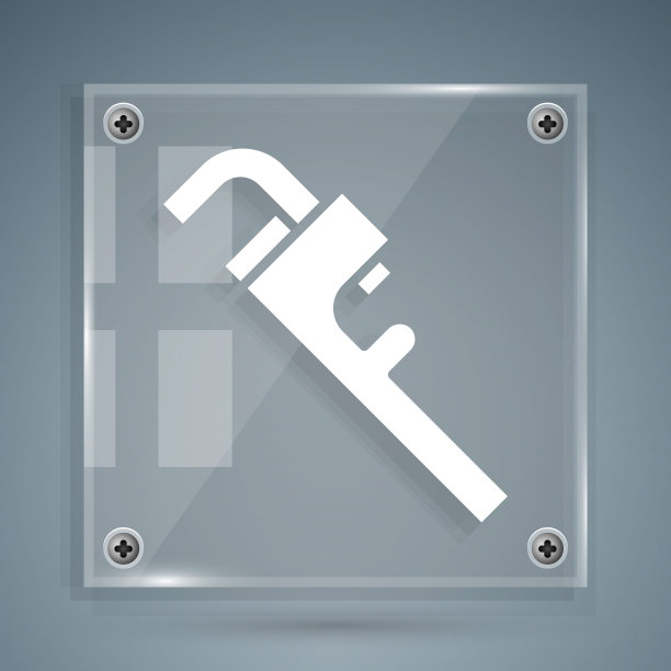 白色管道可调扳手图标隔离在灰色背景上。方形玻璃面板。矢量图图片下载